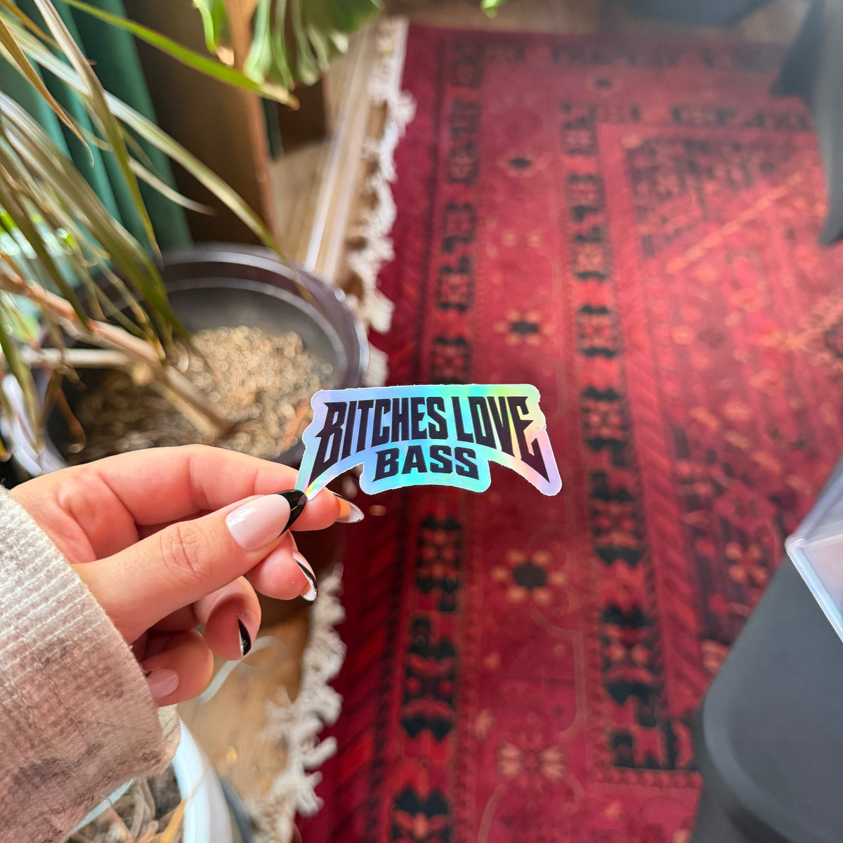 Holographic Bitches Love Bass Vinyl Sticker | Black and White