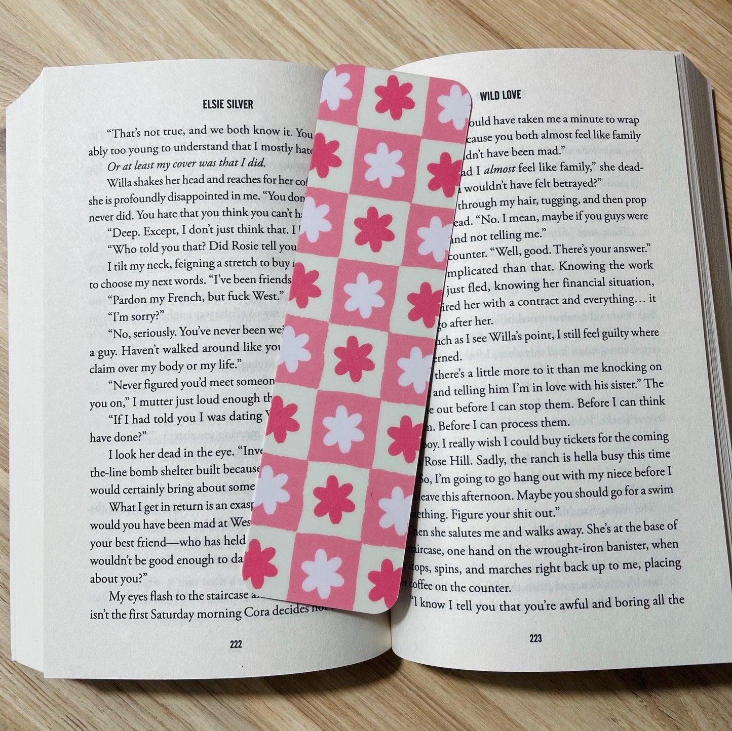 Cream and Pink Floral Checkered Bookmark