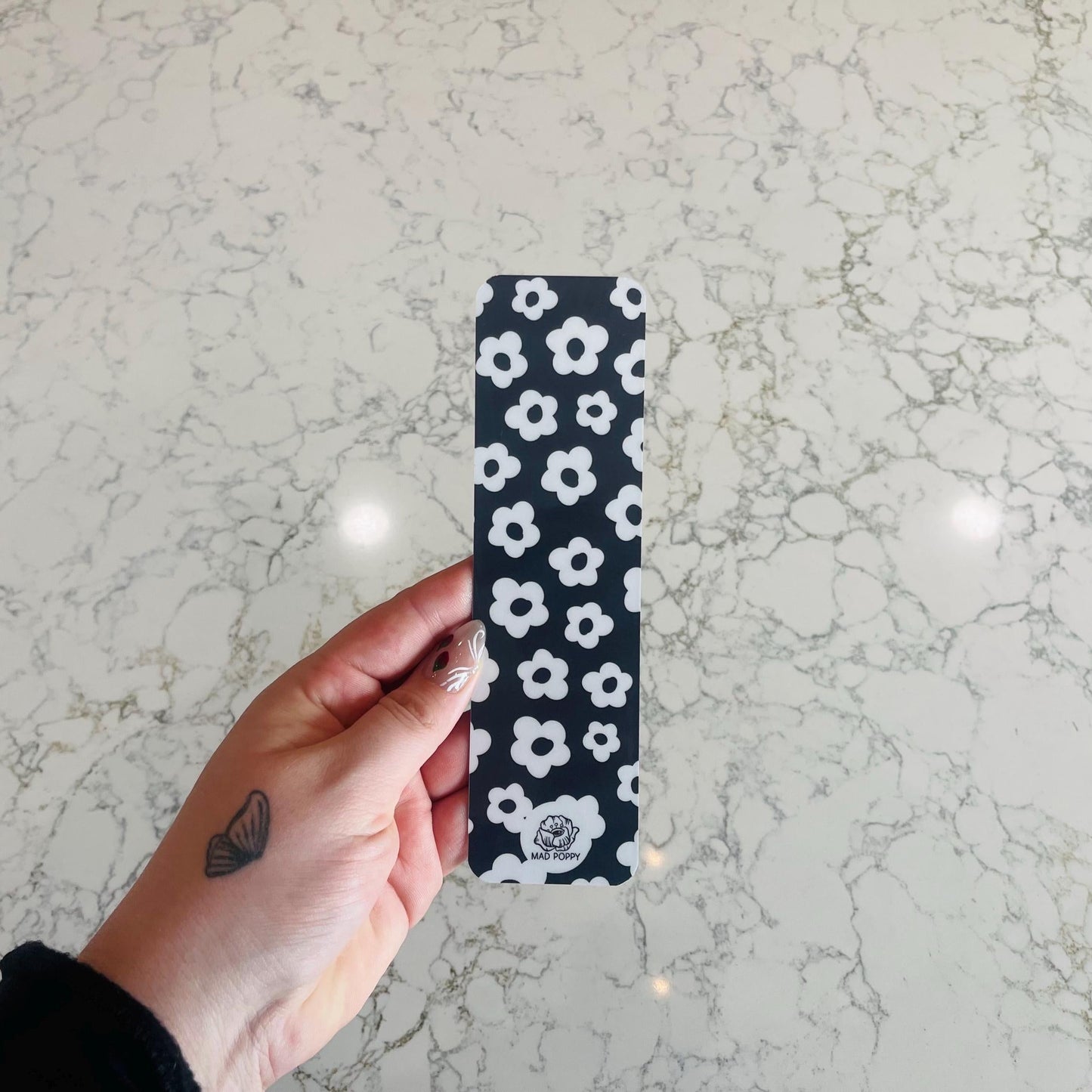 Black with White Flowers Bookmark