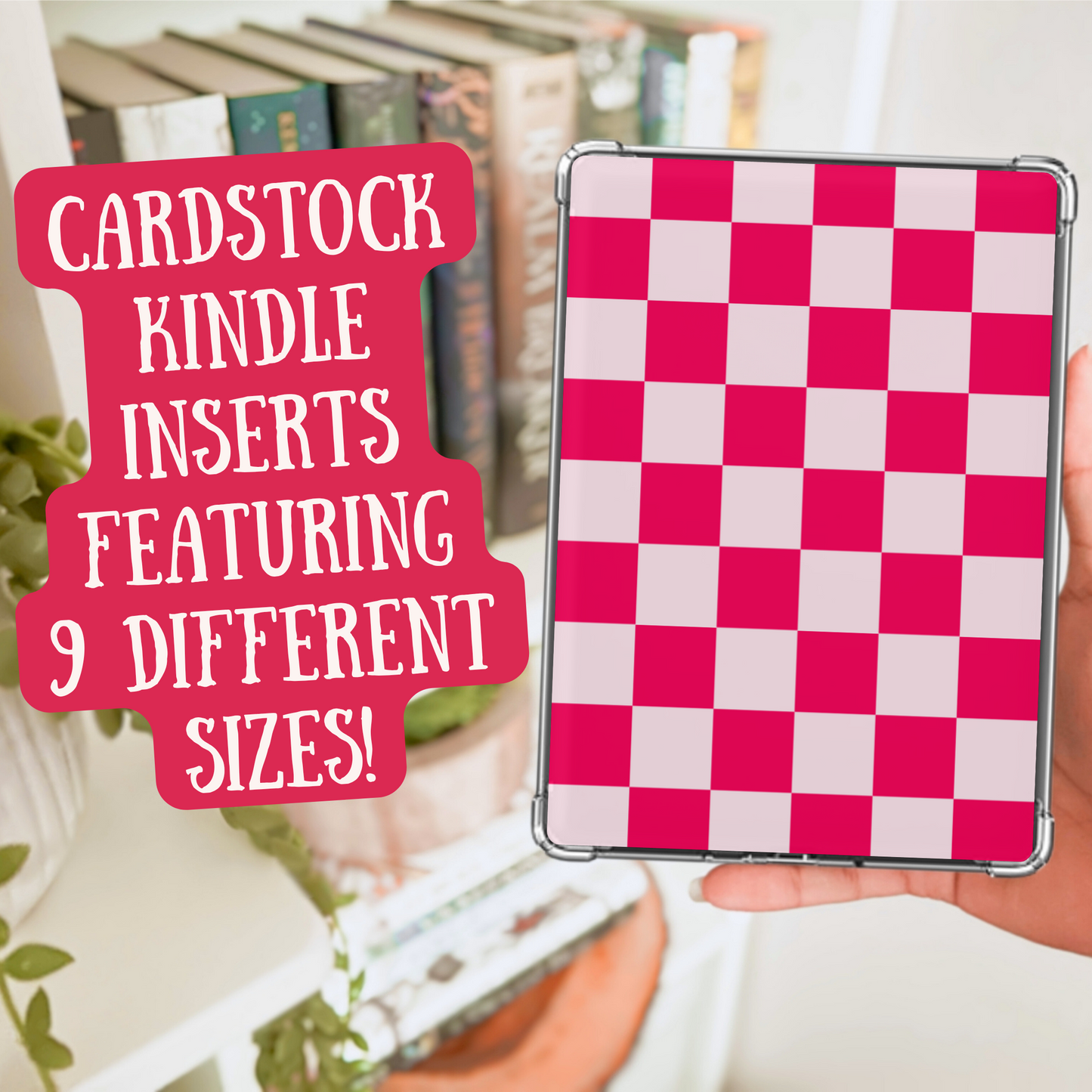 Pink Checkered Heavy Cardstock Kindle Insert