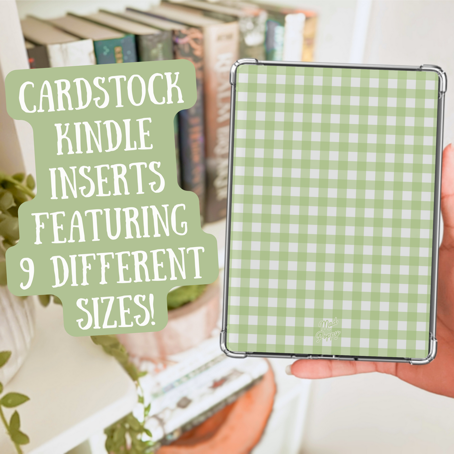 Light Green Gingham Kindle Insert | Heavy Cardstock