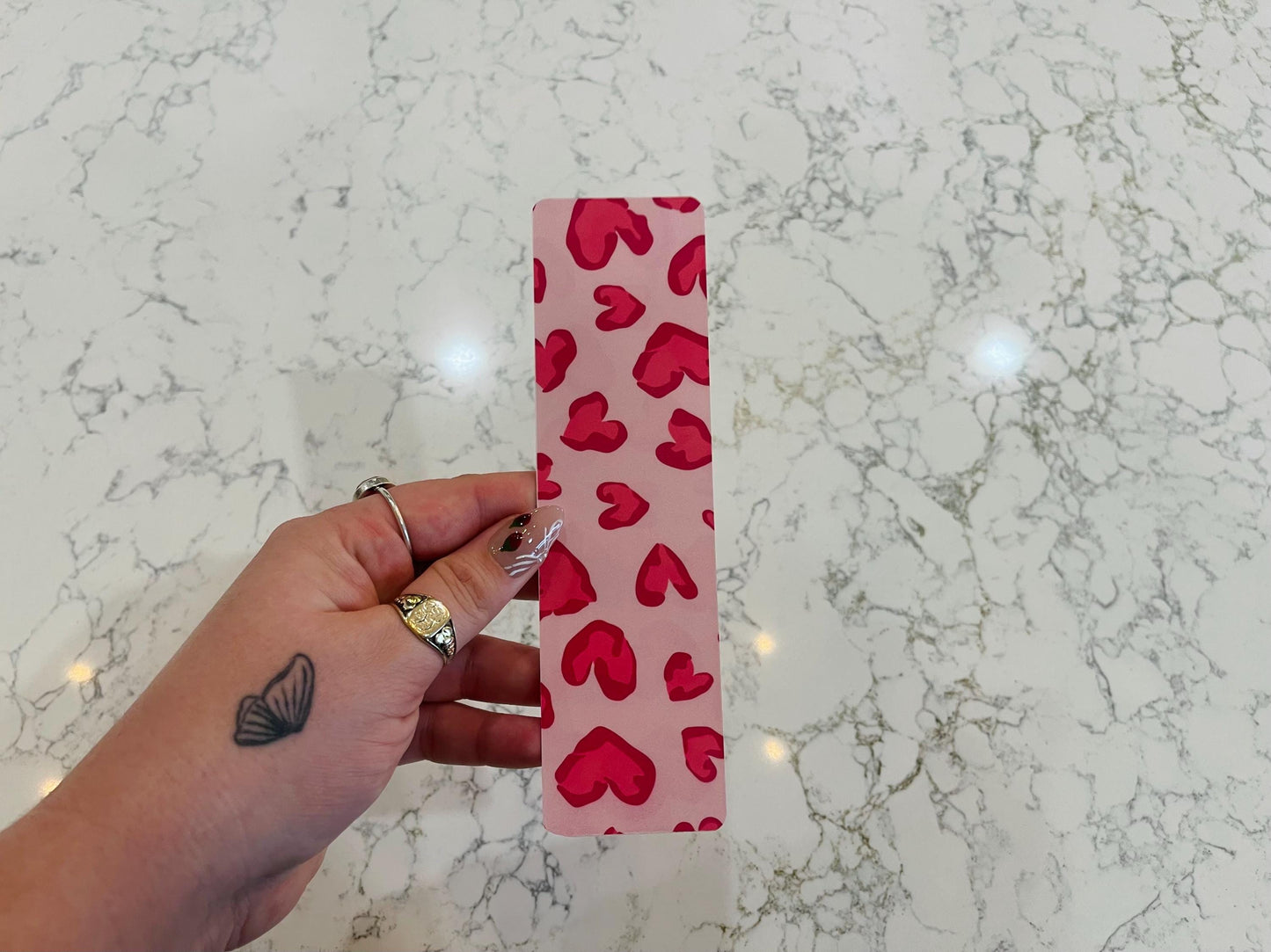Pink Leopard Heart Print Bookmark