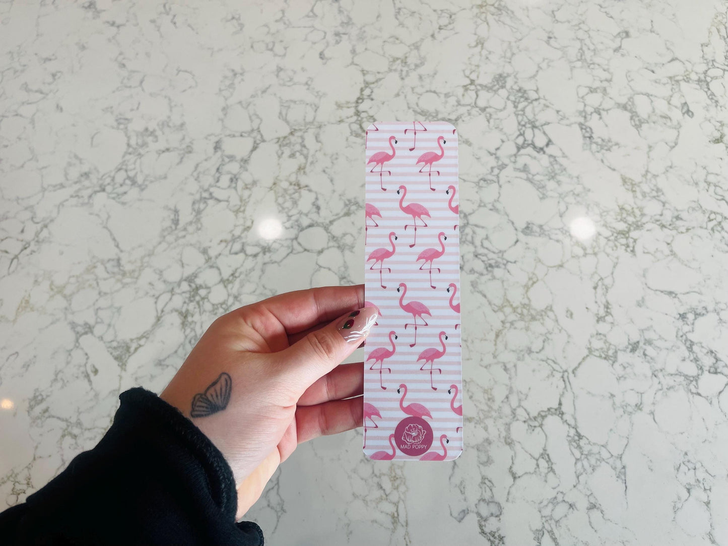 Pink & White Striped Flamingo Bookmark