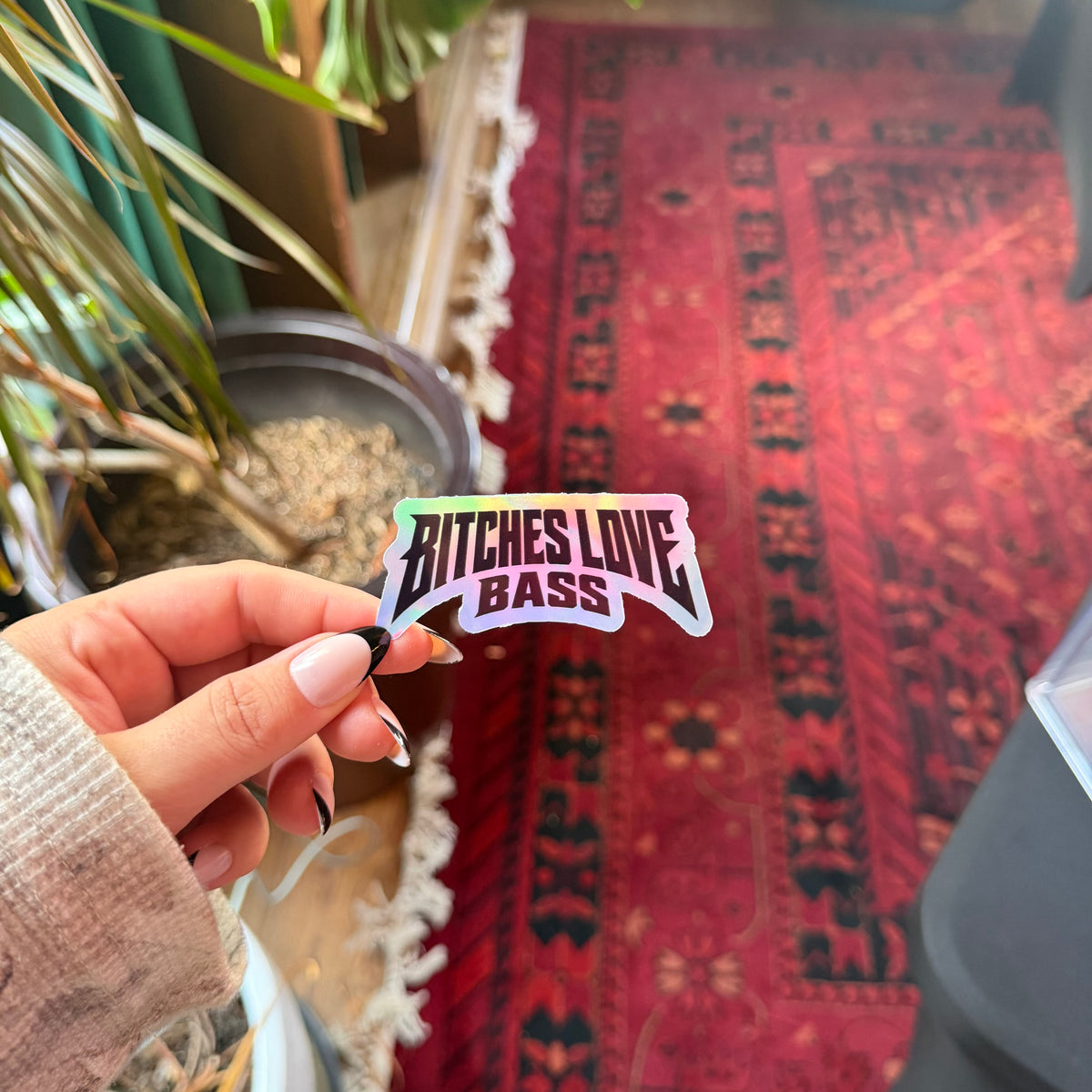 Holographic Bitches Love Bass Vinyl Sticker | Black and White