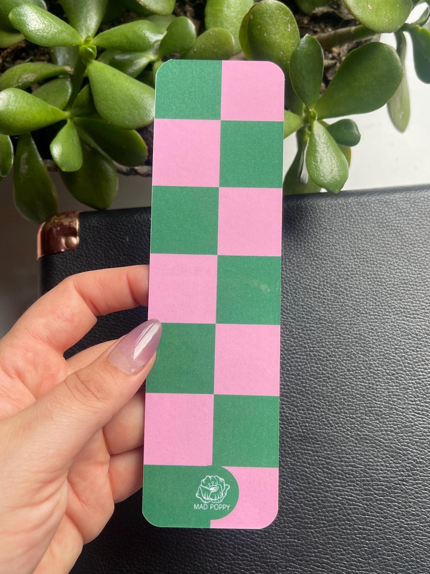 Pink and Green Checkered Bookmark