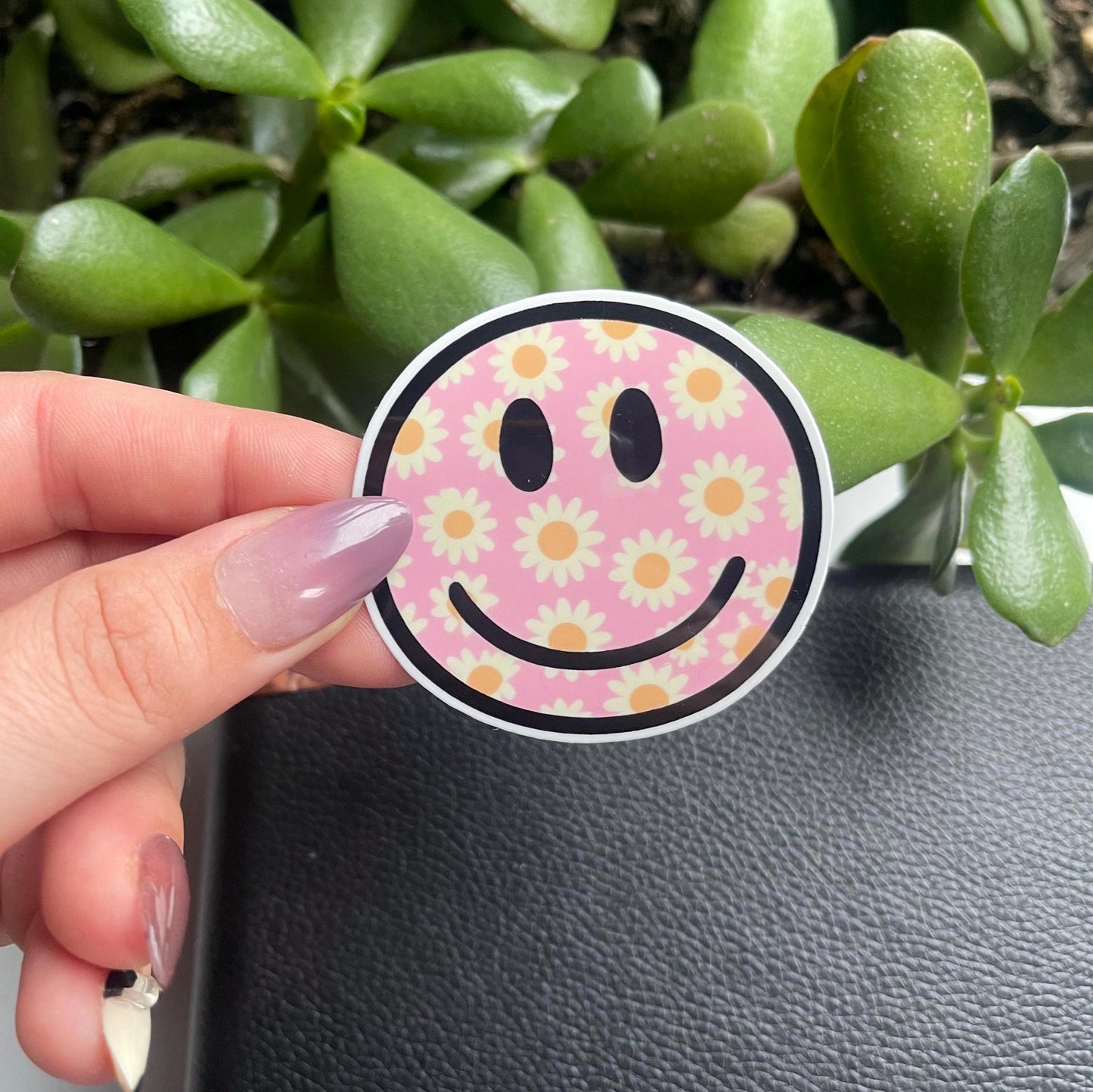 Pink Daisy Smiley Face Sticker