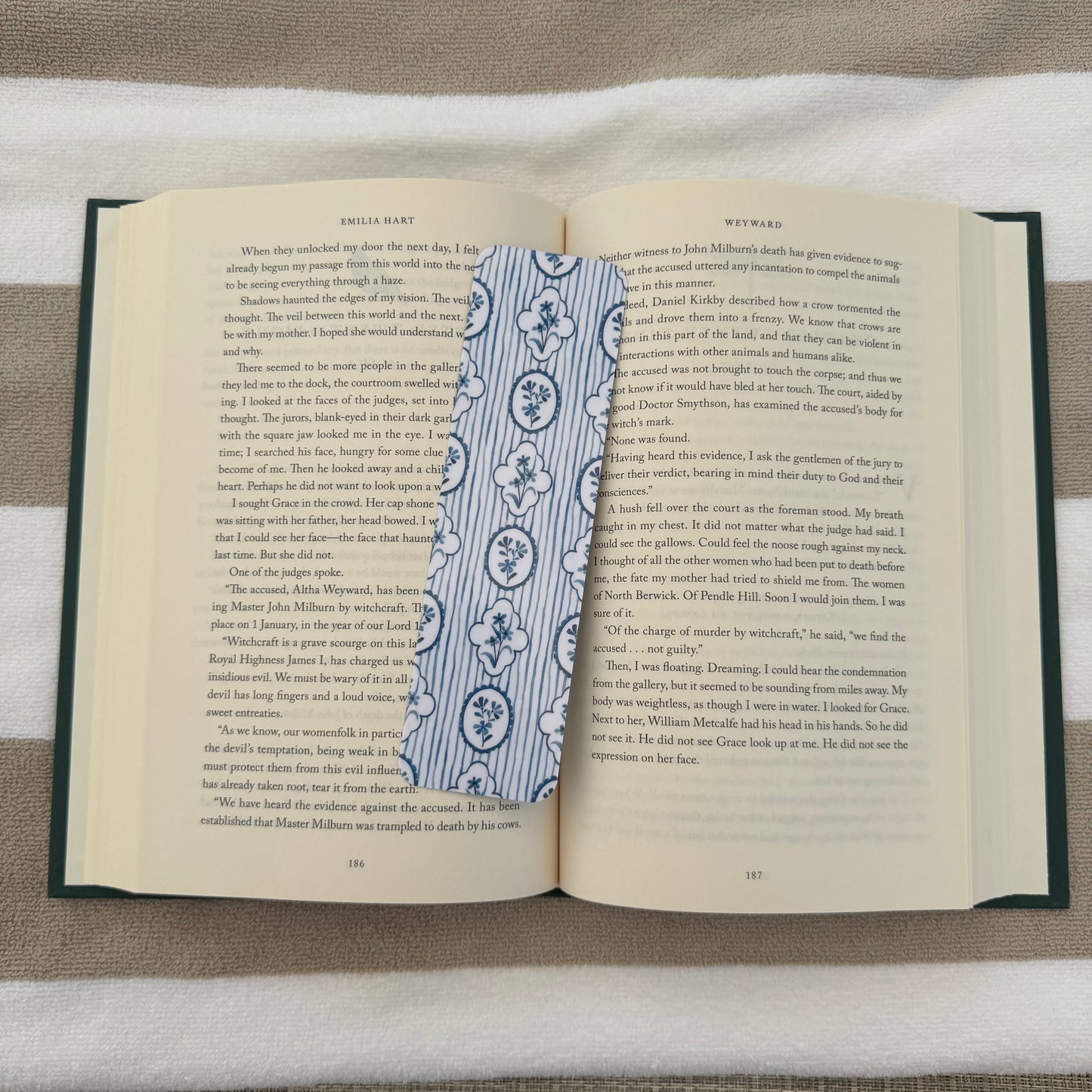 Blue Floral Stripes Bookmark