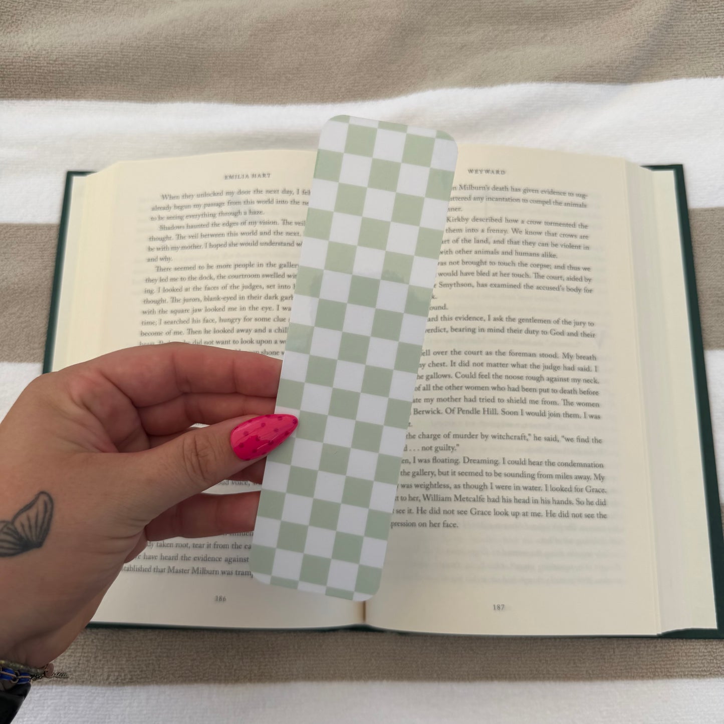 Pale Green Checkered Bookmark