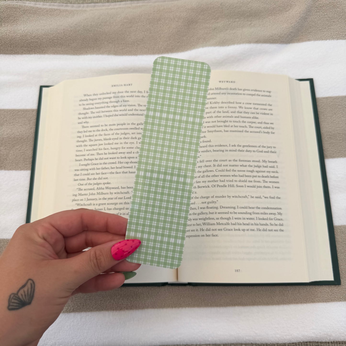 Pale Green Gingham Bookmark