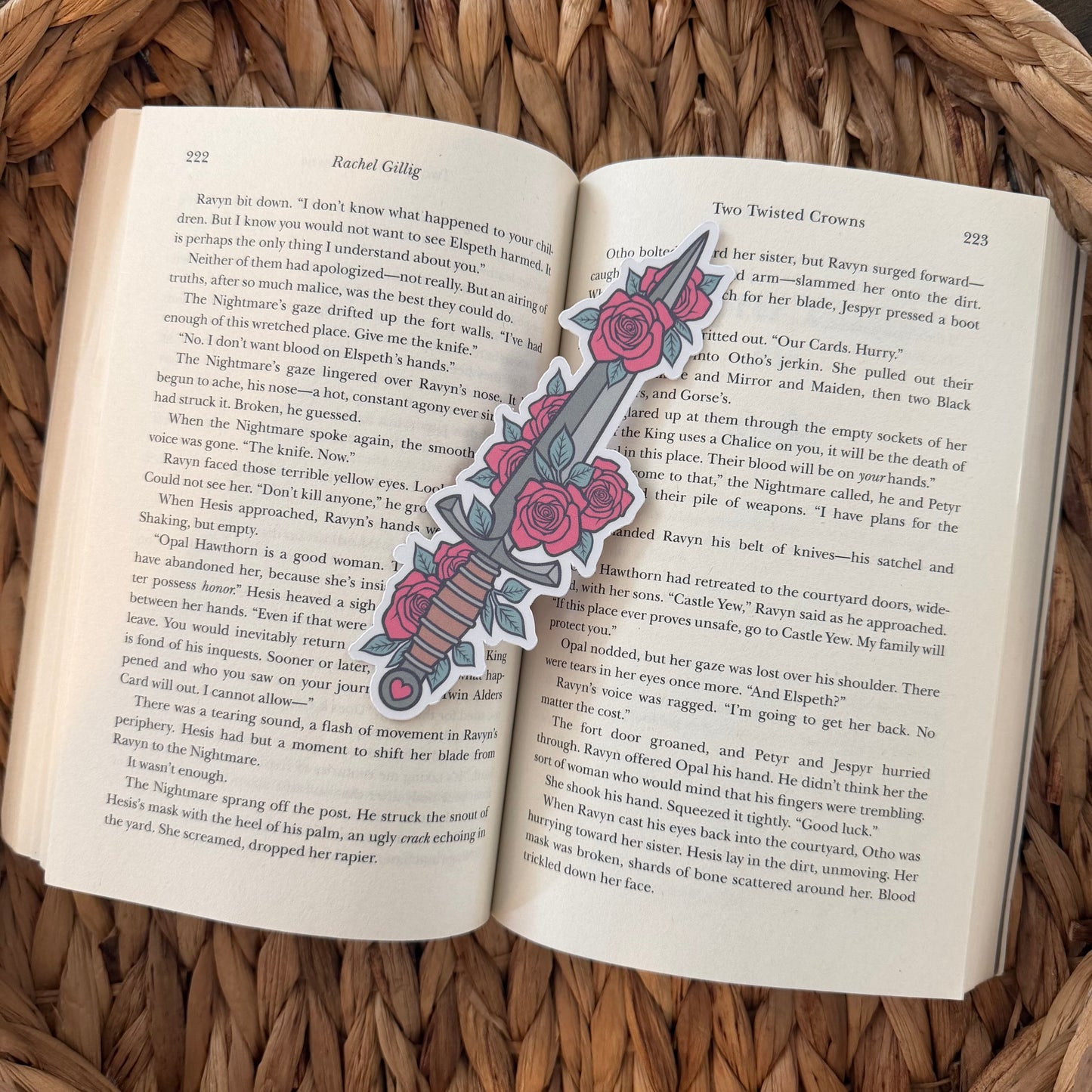 Dagger & Roses Bookmark | Handmade Die Cut Bookish Bookmark | Fantasy Romance Reader Gift