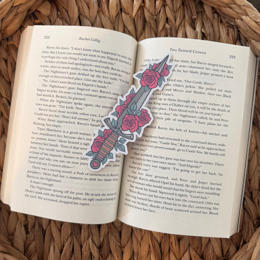 Dagger & Roses Bookmark | Handmade Die Cut Bookish Bookmark | Fantasy Romance Reader Gift