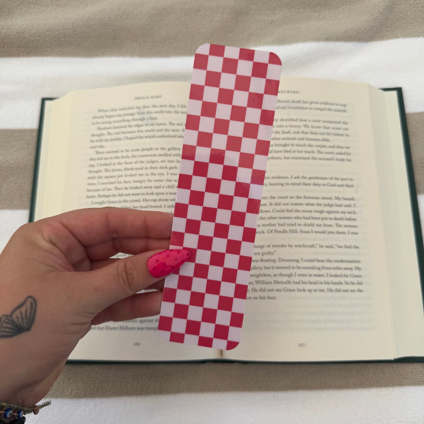 Pink Checkered Bookmark