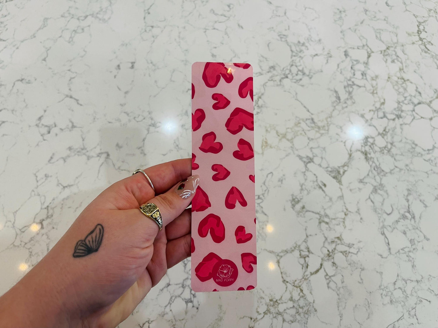 Pink Leopard Heart Print Bookmark
