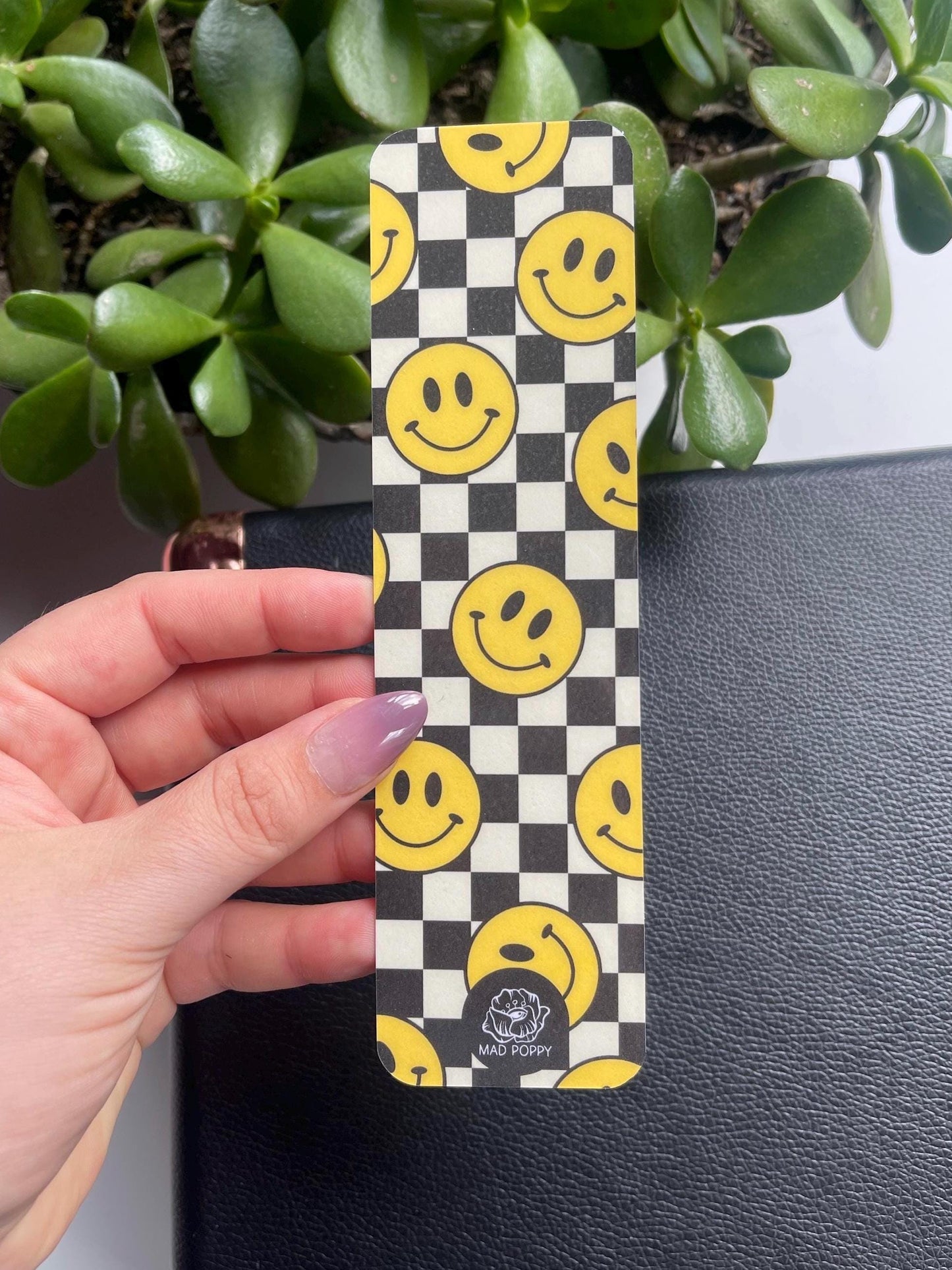 Retro Smile Checkered Bookmark