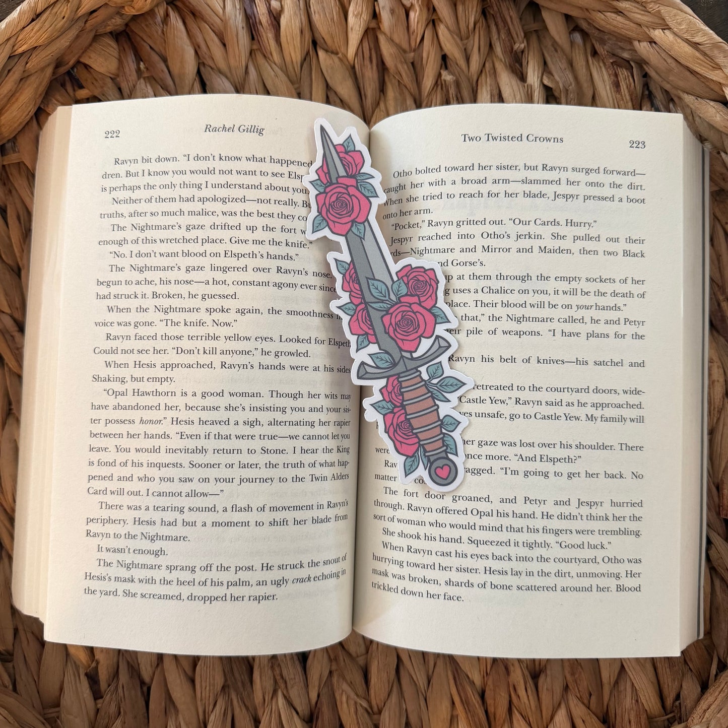 Dagger & Roses Bookmark | Handmade Die Cut Bookish Bookmark | Fantasy Romance Reader Gift