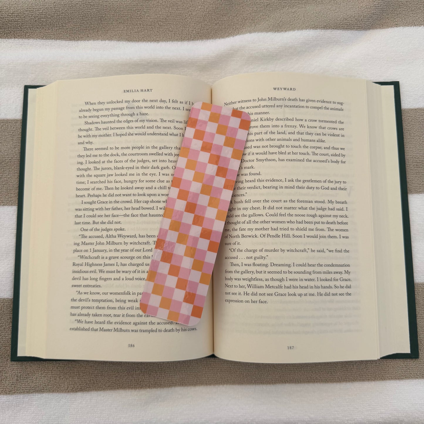 Pink and Orange Checkered Bookmark