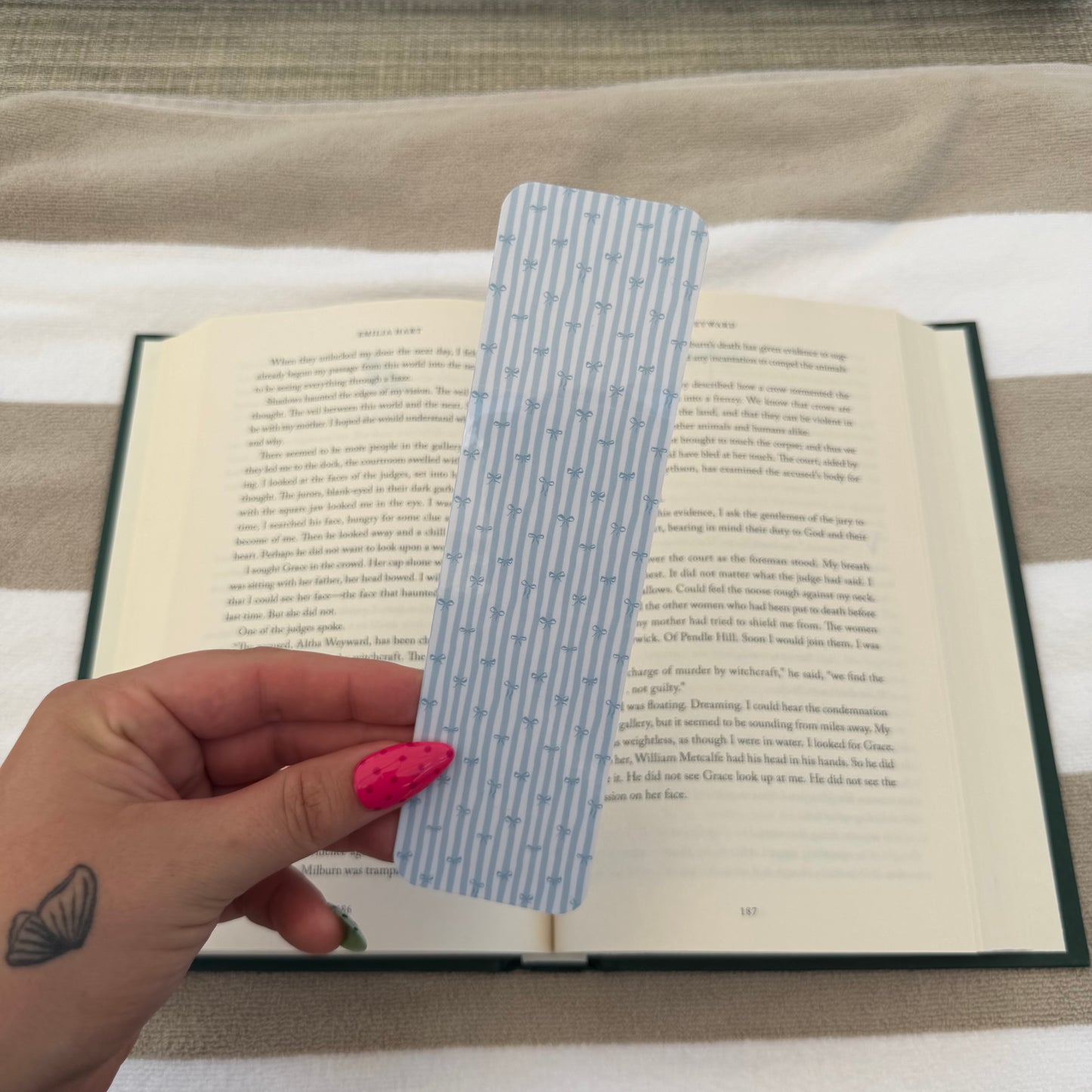 Blue Stripes and Bows Bookmark