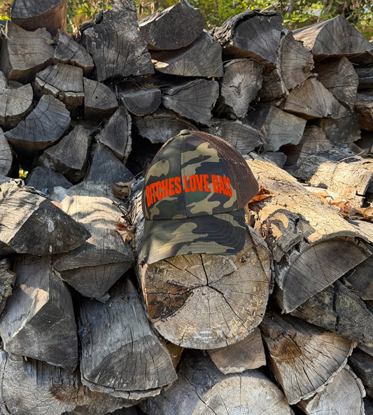 Bitches Love Bass Embroidered Camo Trucker Hat