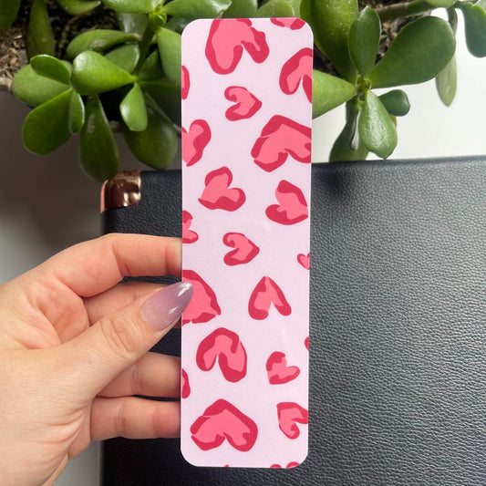 Pink Leopard Heart Print Bookmark