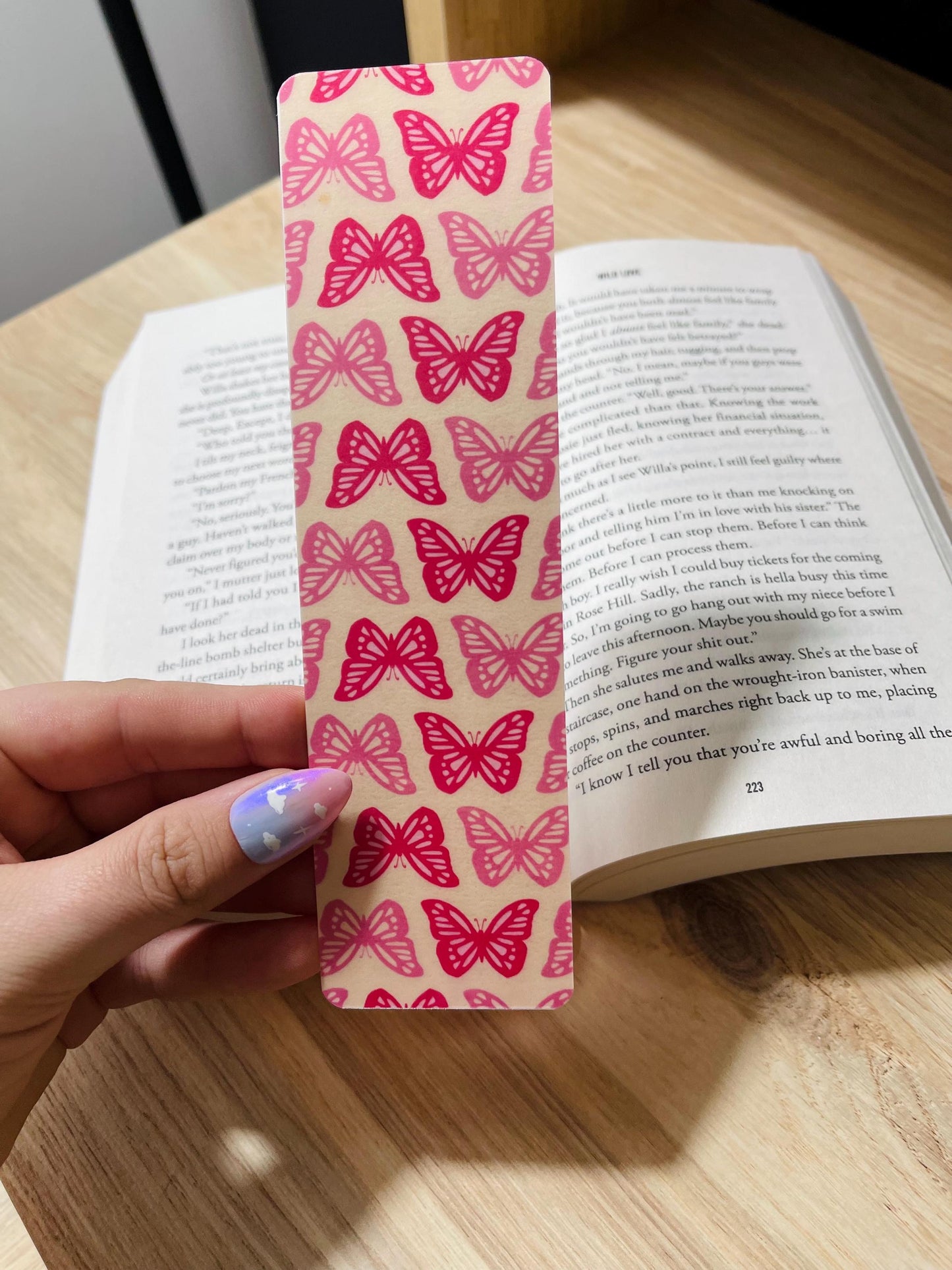 Cream and Pink Butterfly Bookmark
