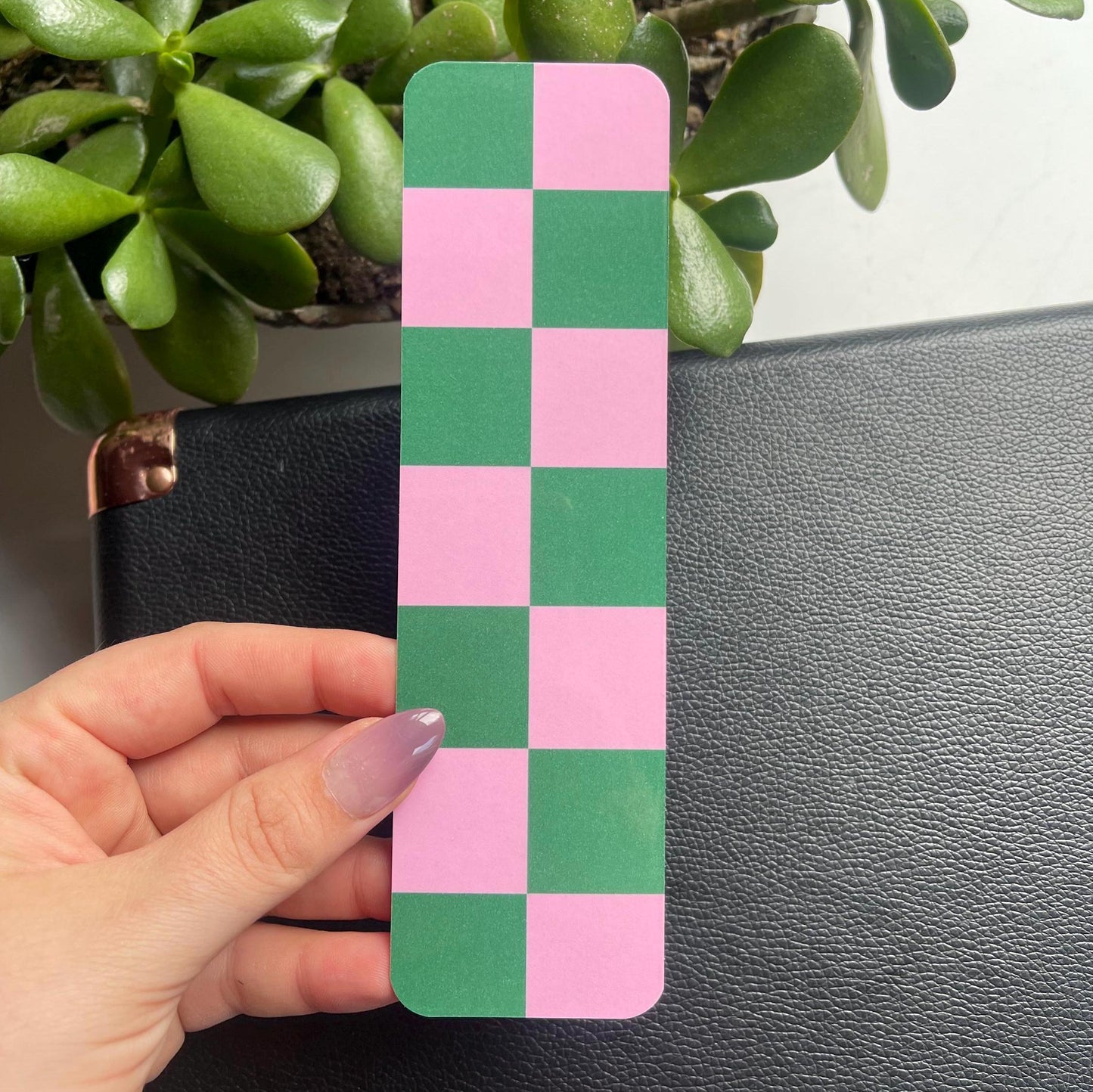 Pink and Green Checkered Bookmark