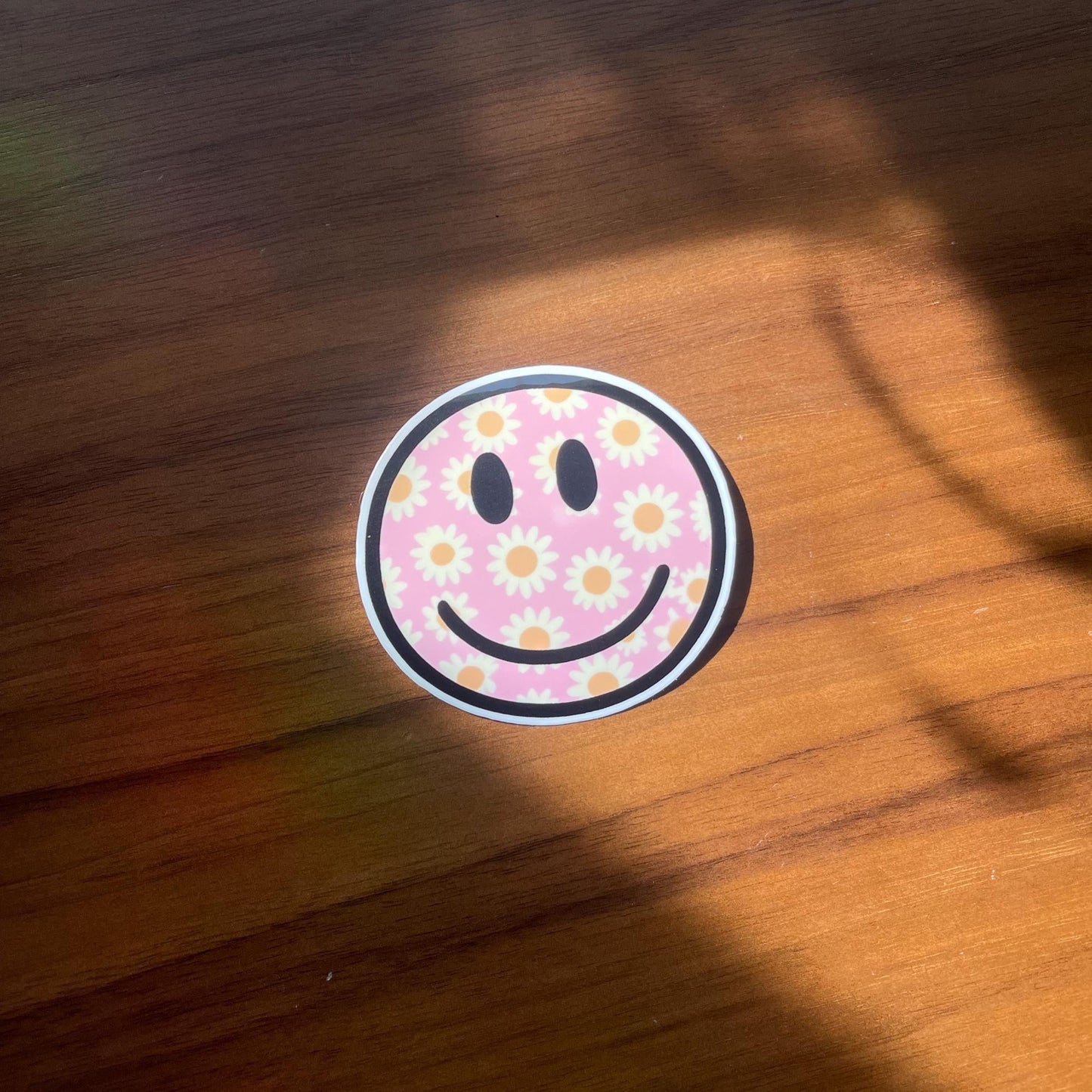 Pink Daisy Smiley Face Sticker
