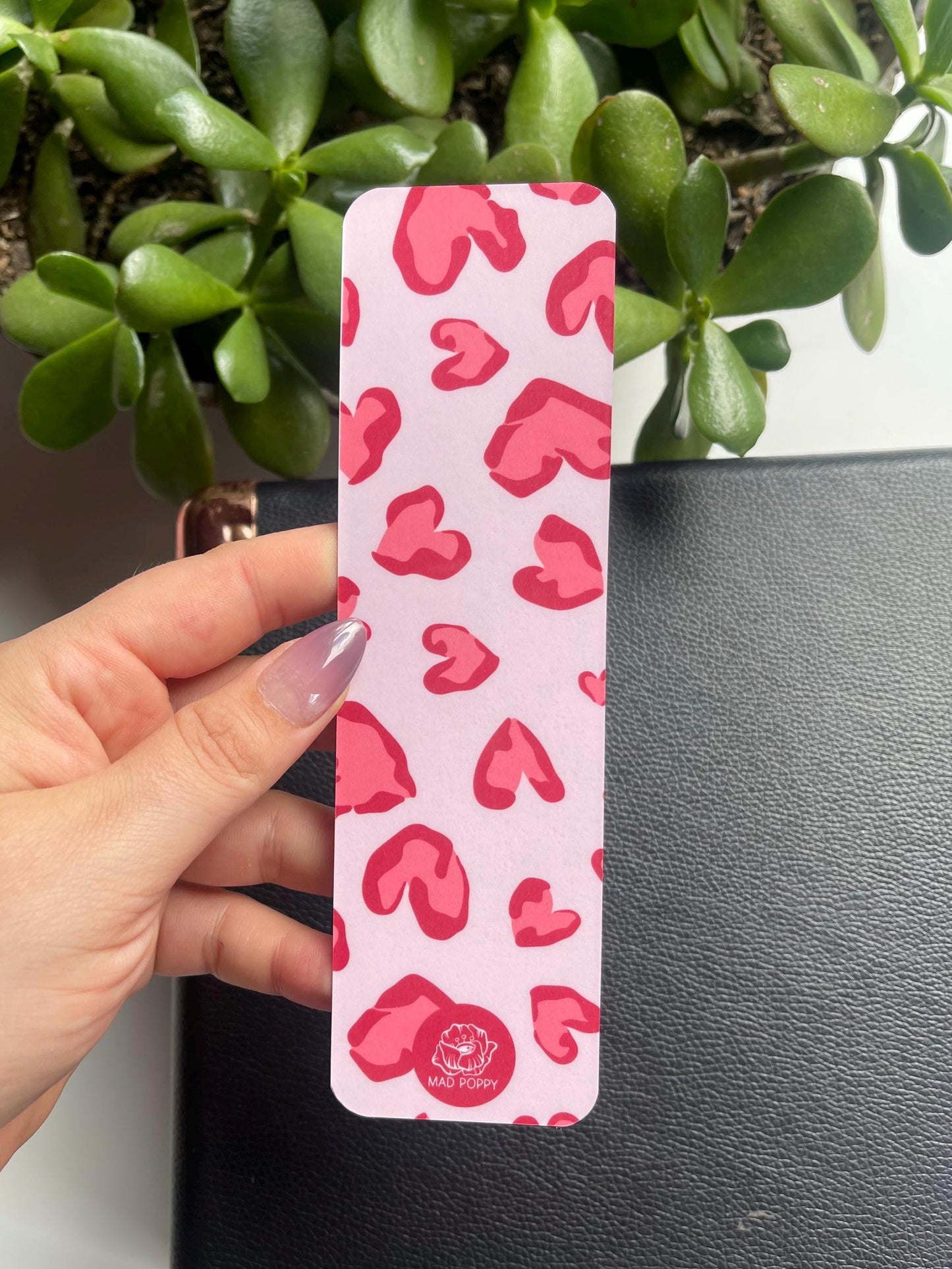 Pink Leopard Heart Print Bookmark