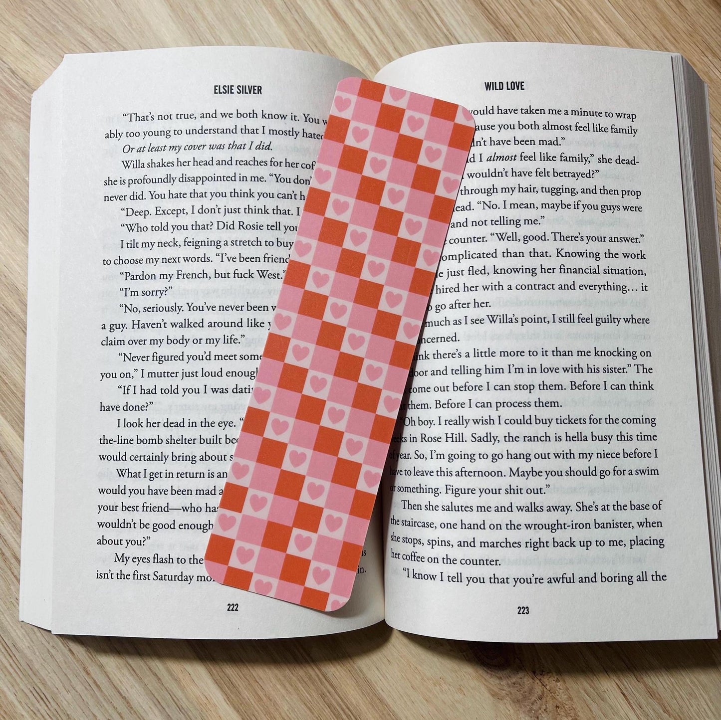 Pink, Red, and Cream Checkered Heart Bookmark