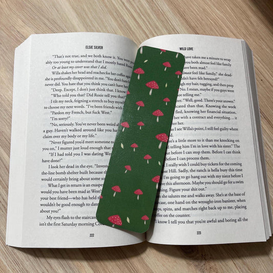 Green Bookmark with Red Mushrooms