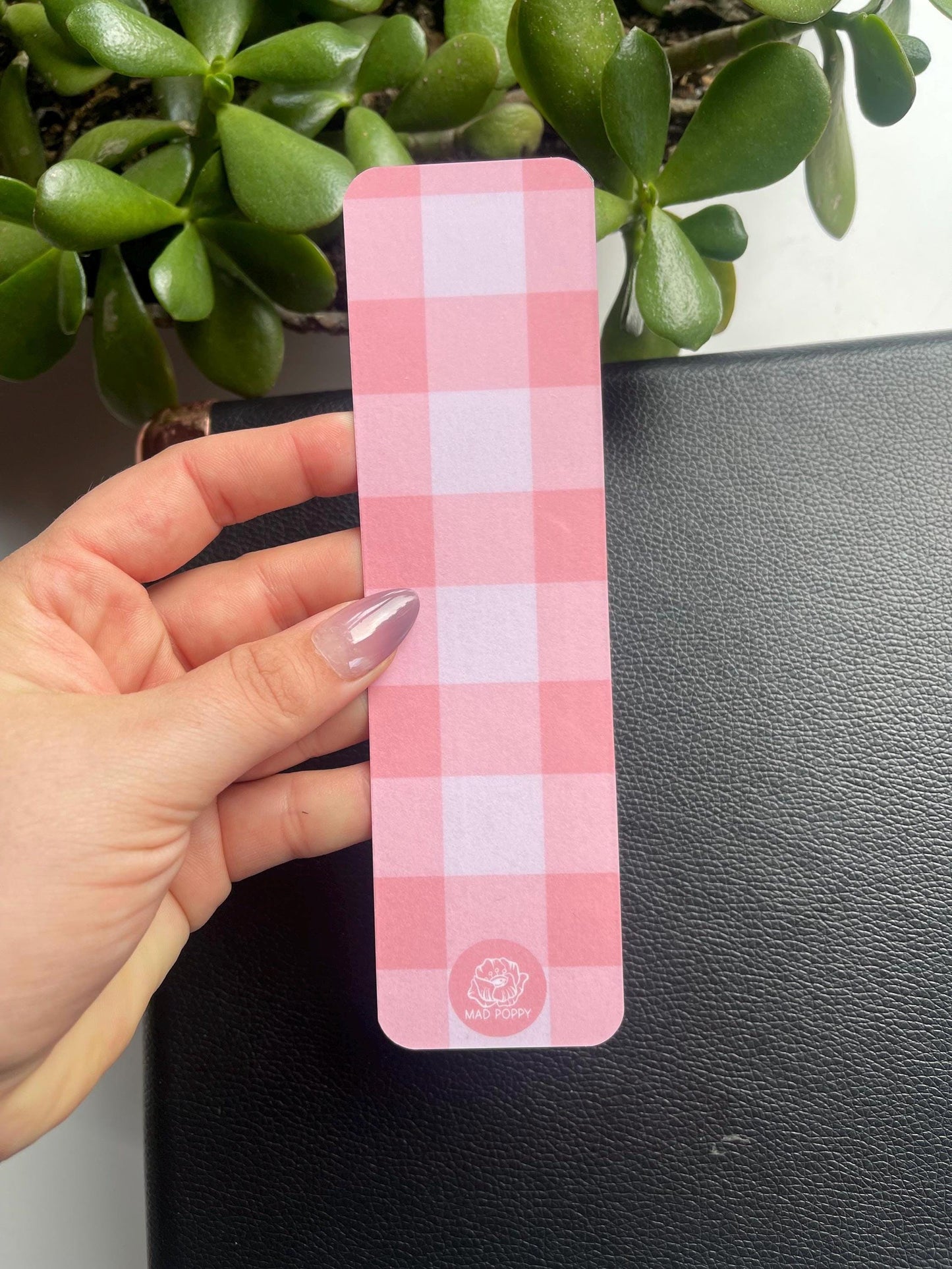 Pink Plaid Bookmark