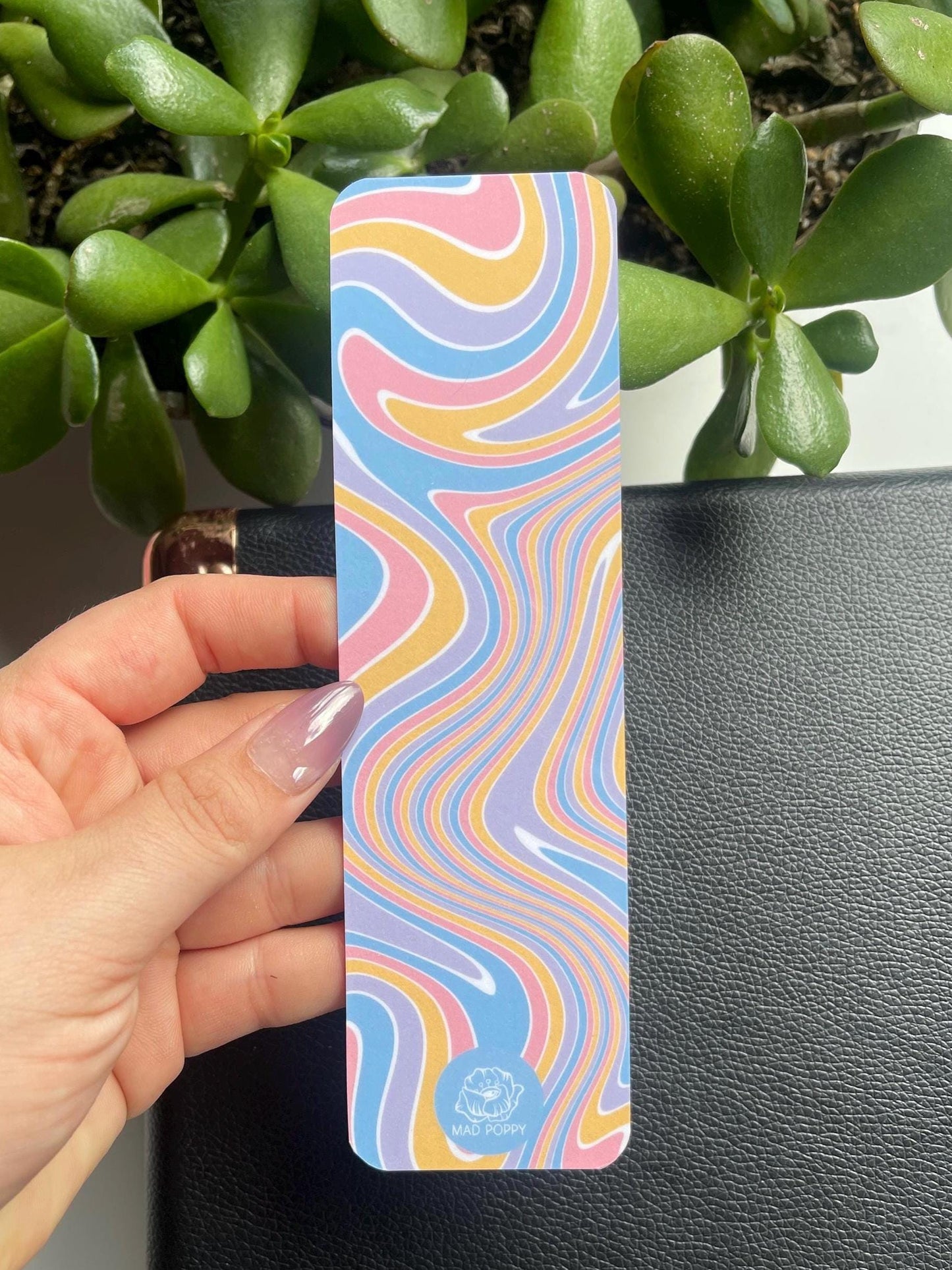 Retro Swirl Bookmark | Blue, Orange, Pink, and White Wavy Design | 70s Aesthetic Bookmark for Book Lovers