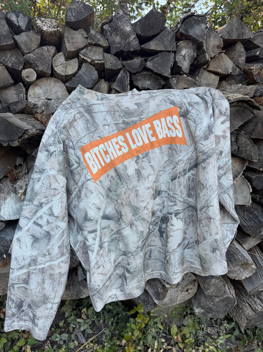 Bitches Love Bass Hunting Camo Waffle Knit Long Sleeve