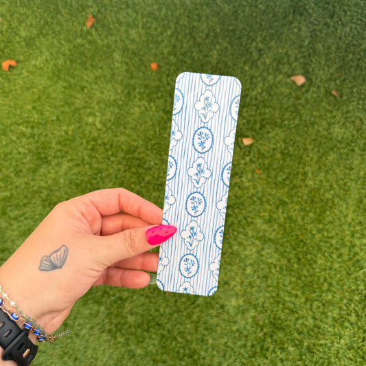 Blue Floral Stripes Bookmark