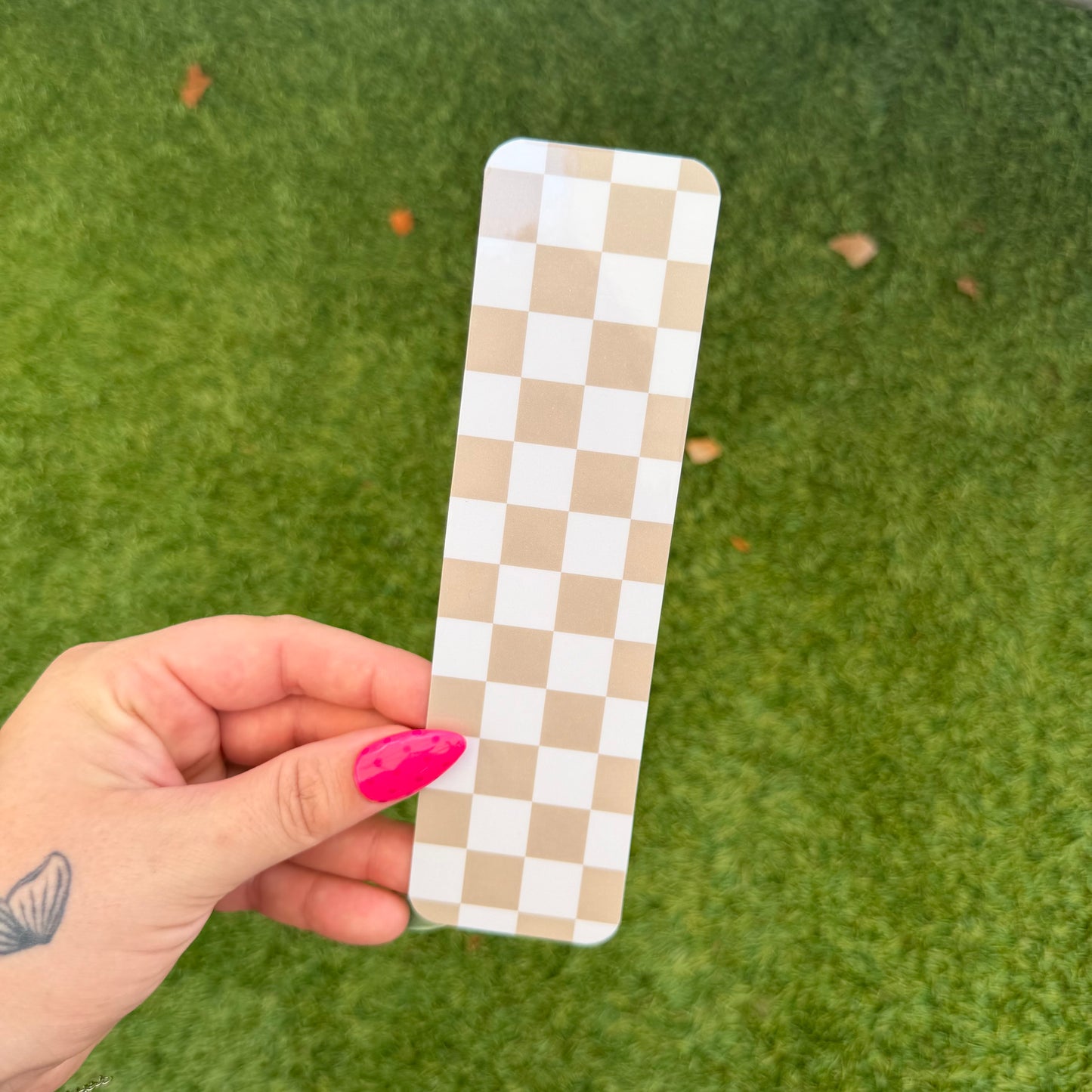 Tan and White Checkered Bookmark