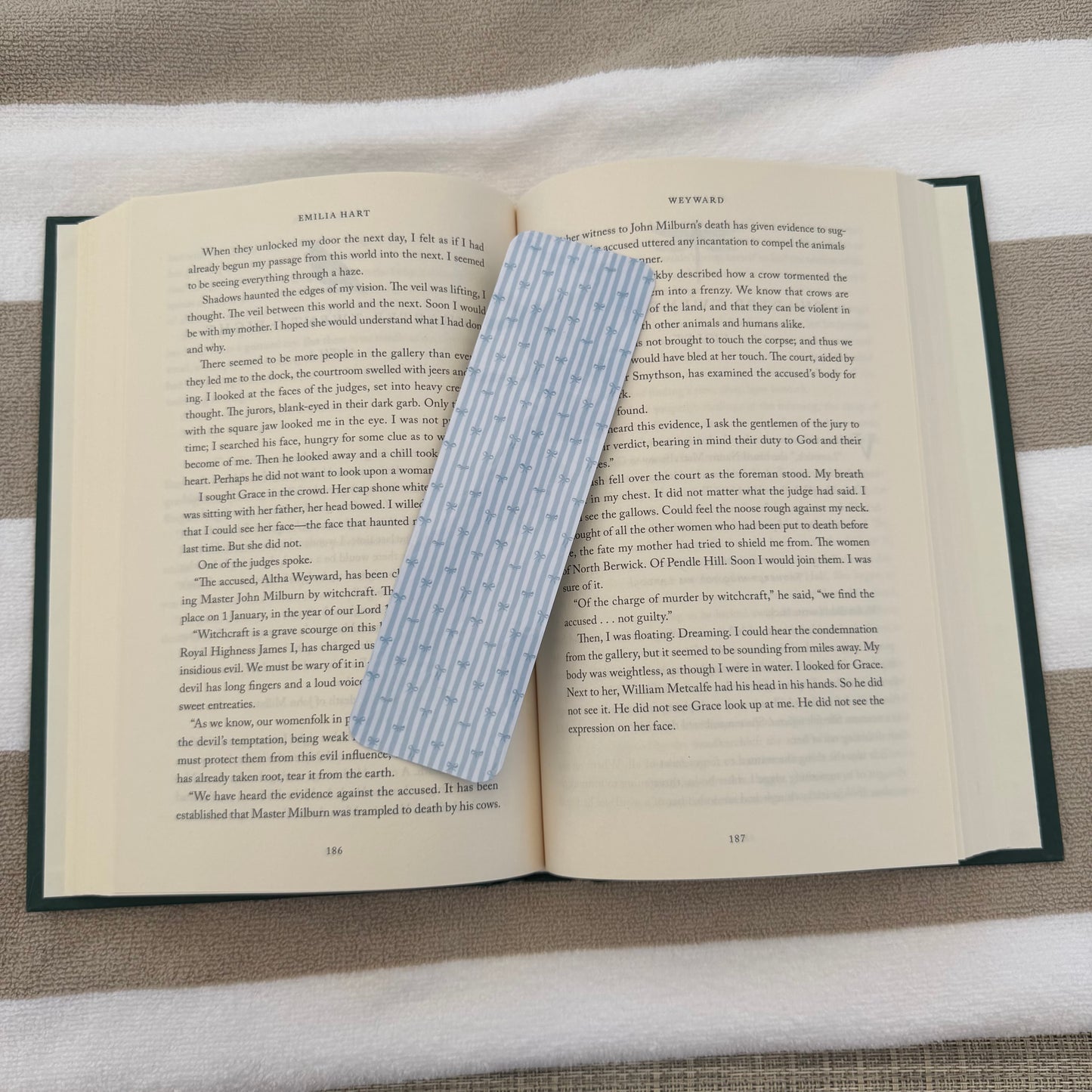 Blue Stripes and Bows Bookmark