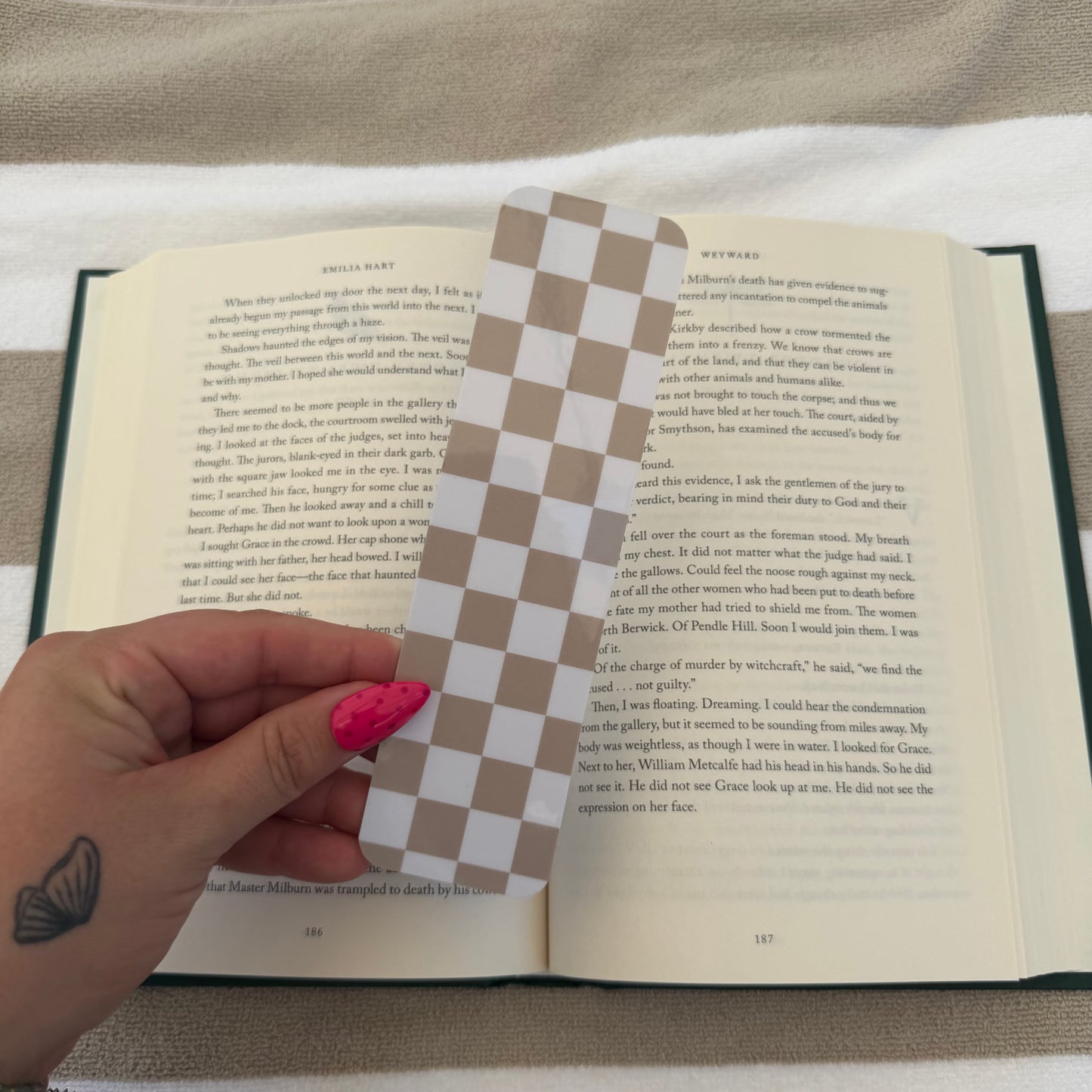 Tan and White Checkered Bookmark