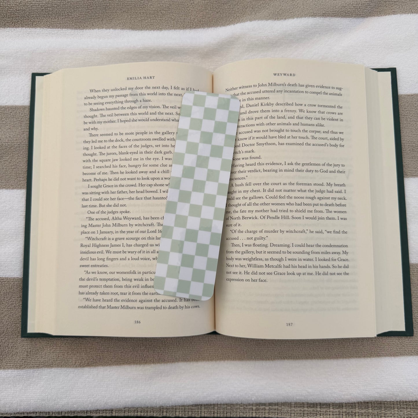 Pale Green Checkered Bookmark