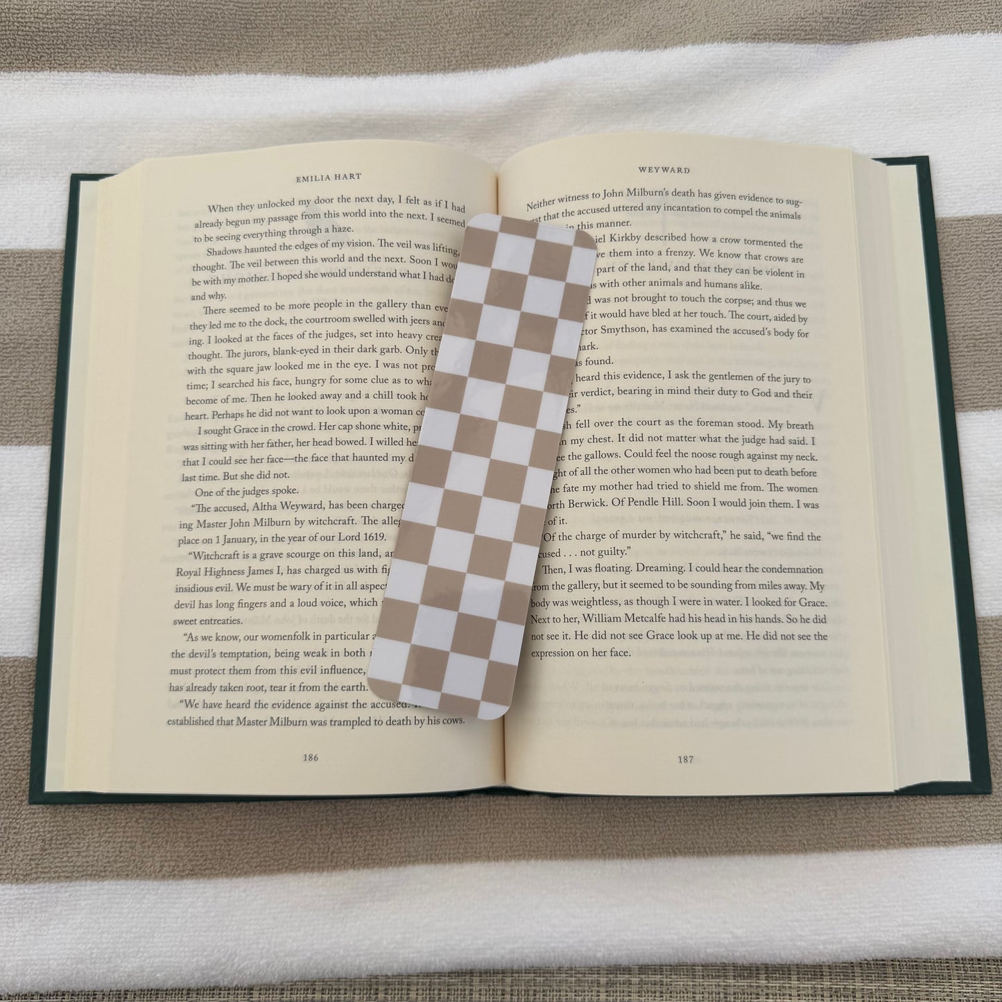 Tan and White Checkered Bookmark