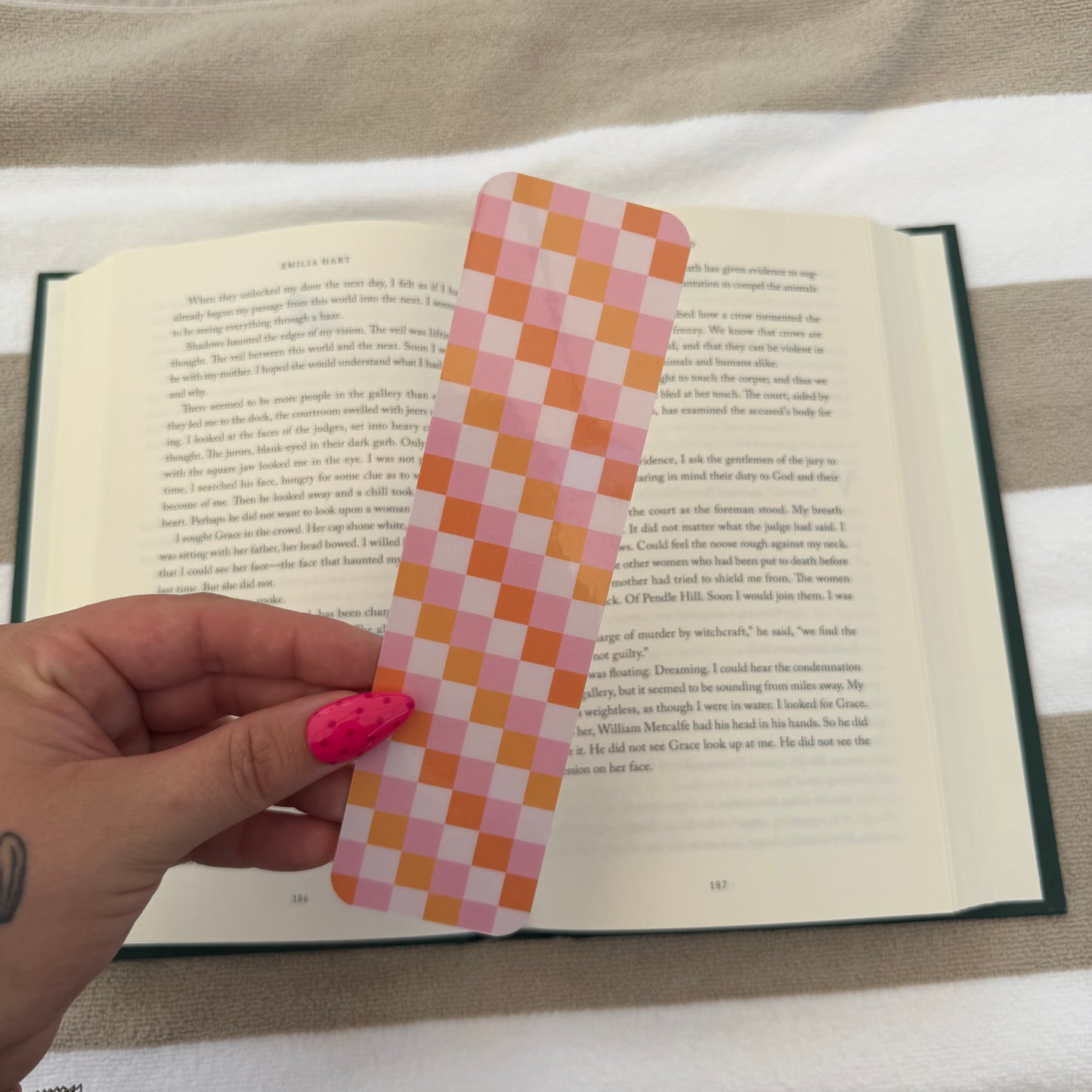 Pink and Orange Checkered Bookmark