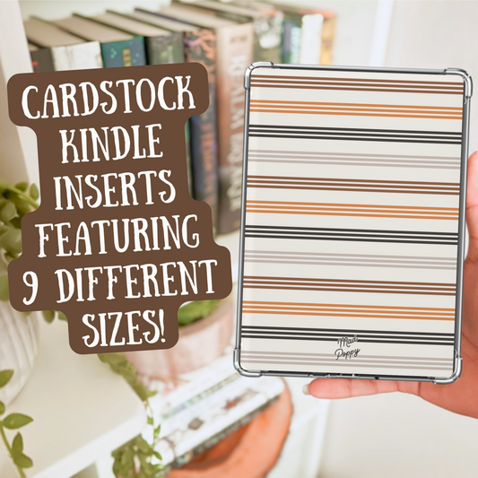 Cardstock Kindle insert with stripes pattern held by a hand, with text overlay.