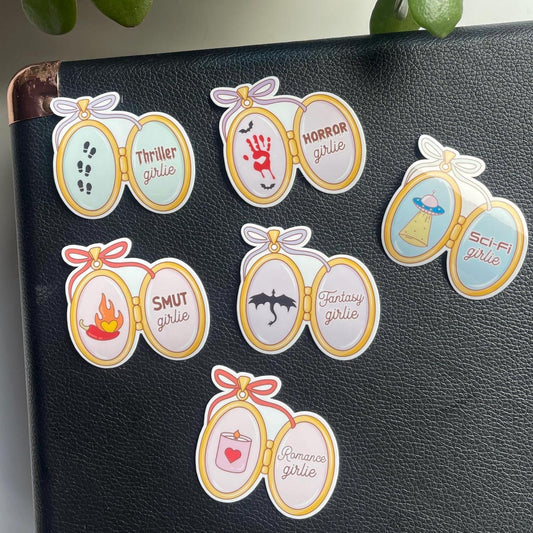 Bookish Locket Stickers | Thriller, Romance, Fantasy, Smut, Horror & Sci-Fi