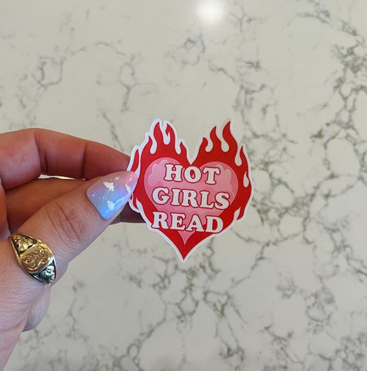 Hot Girls Read Flaming Heart Sticker