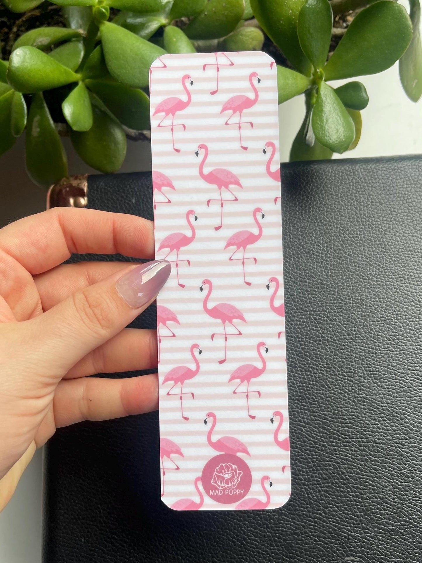 Pink & White Striped Flamingo Bookmark