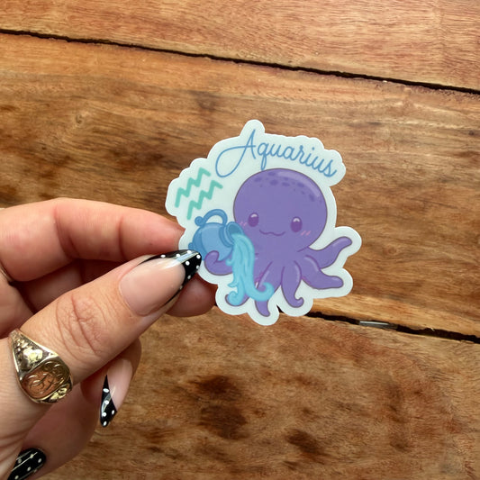 Aquarius Cartoon Octopus Vinyl Sticker | Zodiac