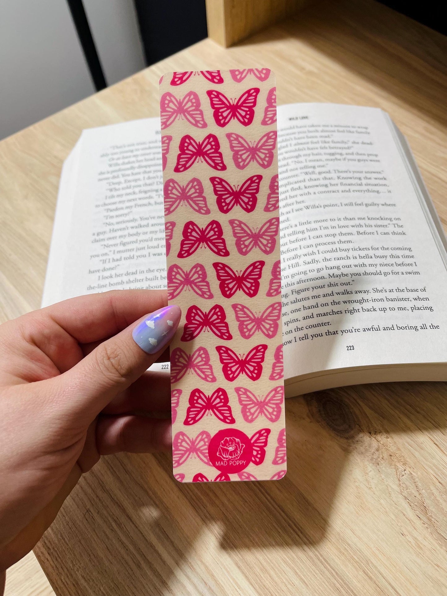 Cream and Pink Butterfly Bookmark