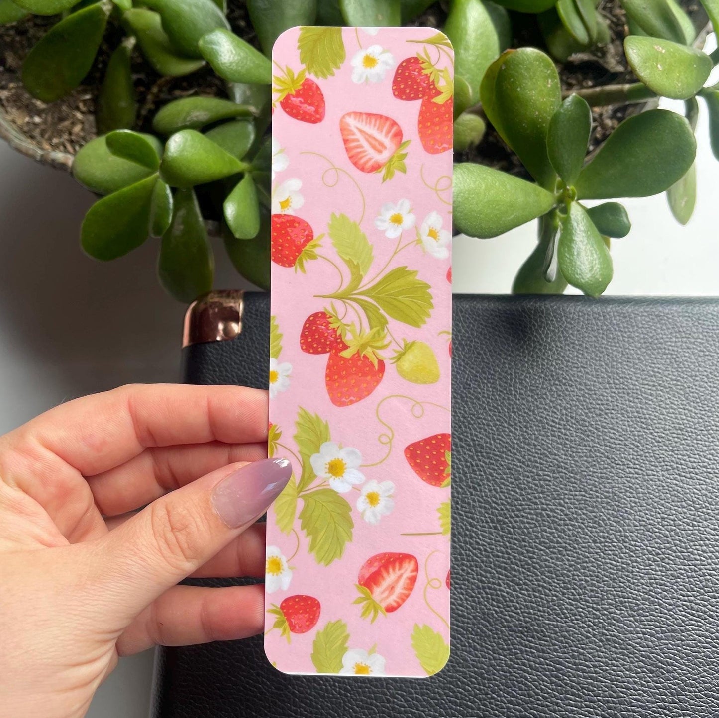 Pink Strawberry Vine Bookmark