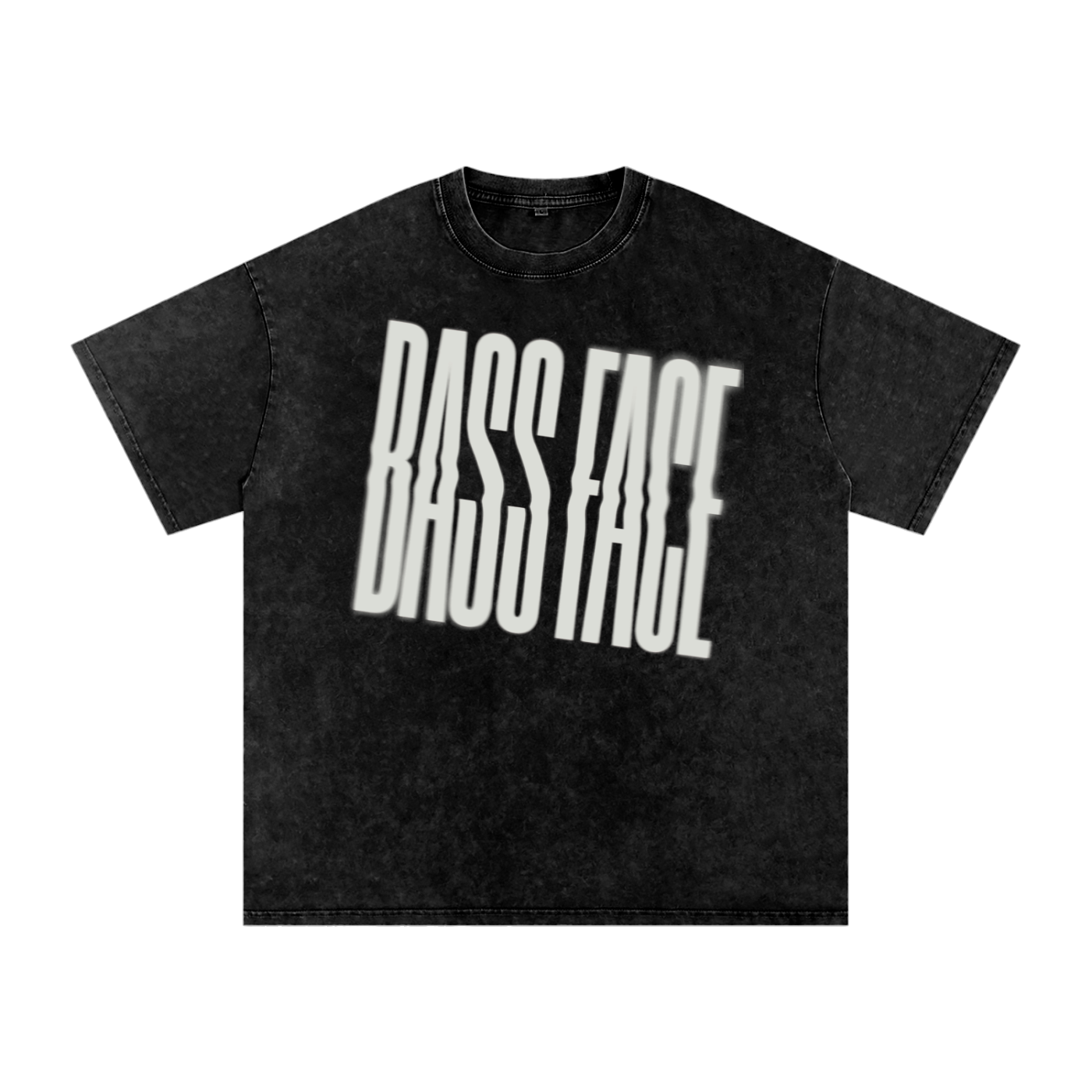 Black t-shirt with 'BASS FACE' text on a white background