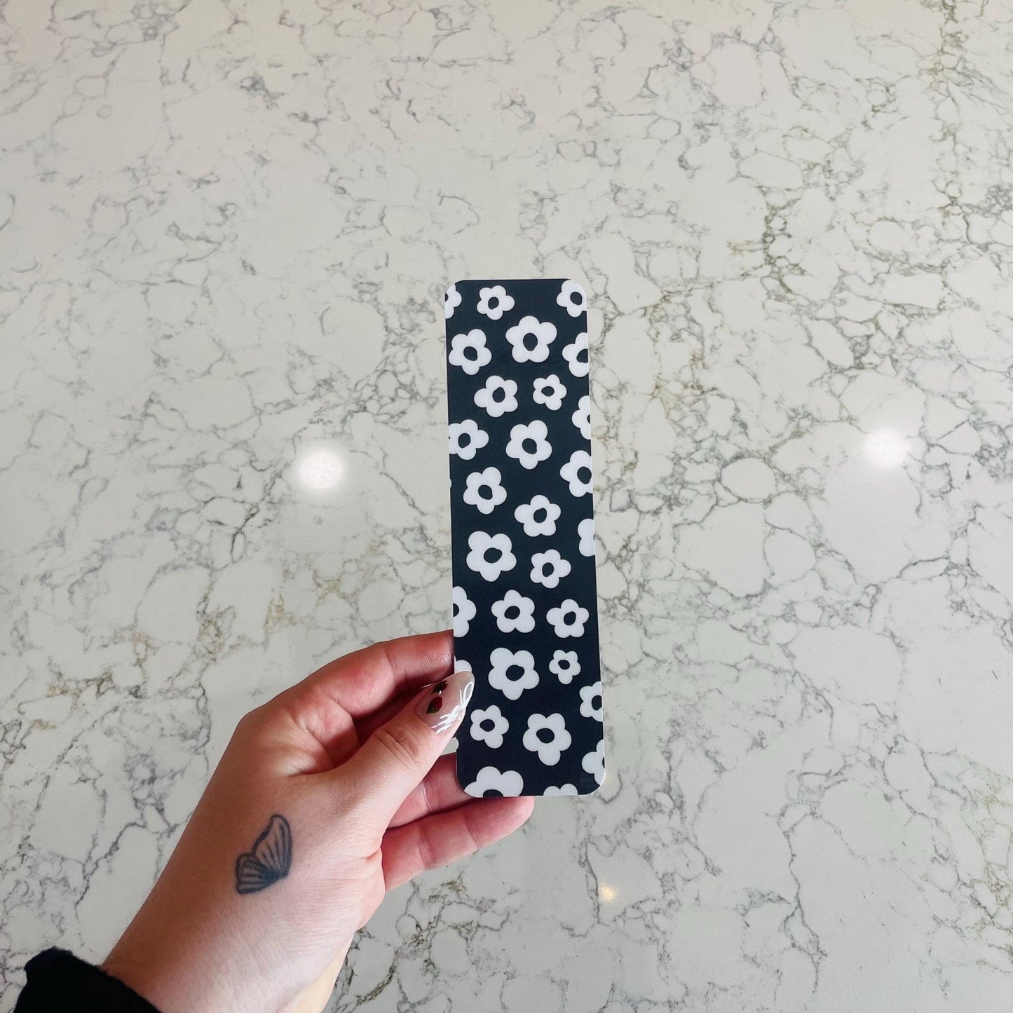 Black with White Flowers Bookmark