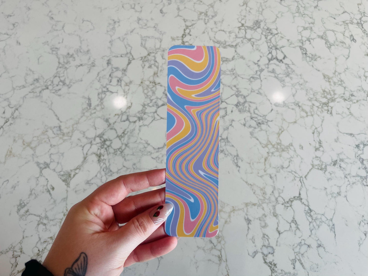 Retro Swirl Bookmark | Blue, Orange, Pink, and White Wavy Design | 70s Aesthetic Bookmark for Book Lovers