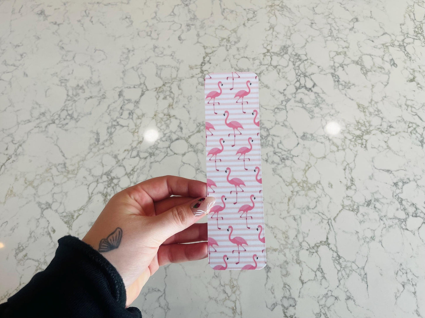 Pink & White Striped Flamingo Bookmark